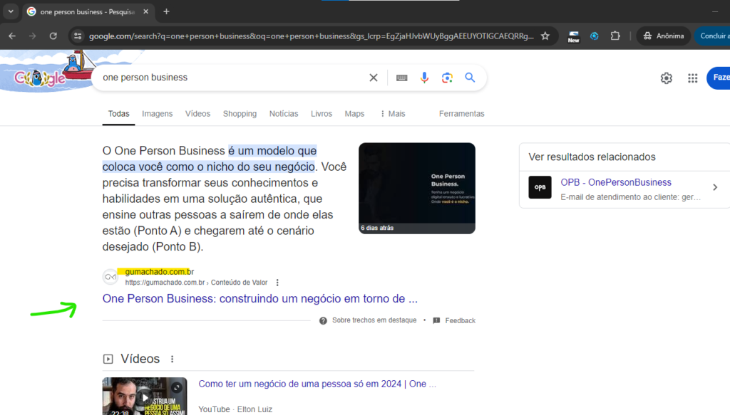 One Person Business - como ter um negócio digital e crescer no Google (técnicas de SEO)